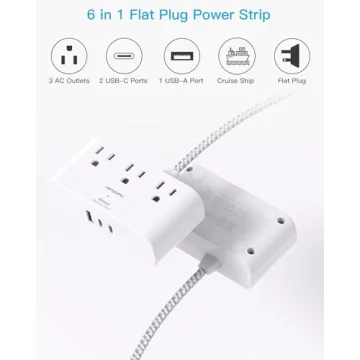 Compact 6 in 1 Power Strip with USB Ports for Travel