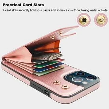 Folosu Compatible with iPhone 13 Pro Max Case Wallet with Card Holder, 360°Rotation Finger Ring Holder Kickstand Protective RFID Blocking PU Leather Double Buttons Flip Cover 6.7 Inch Rose Gold
