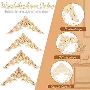 Wood Appliques and Onlays Wood Appliques for Furniture Decorative Wooden DIY Carved Onlay for Bed Door Cabinet Wardrobe Furniture Decoration(5 Pieces,Large Size)