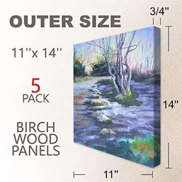 Cupohus Unfinished Birch Wood Boards Canvas for Painting, 5 Packs 3/4'' Deep Cupohus 11'' x 14'' Wooden Cradled Panels for Pouring Art, Crfats, Paints and More