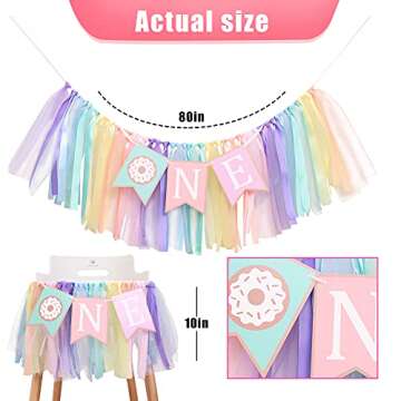 Donut 1 to 2 Years Old Birthday Banner - Donut Theme Birthday High Chair Banner, a Soft Rainbow Ribb...