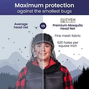 EVEN NATURALS Premium Mosquito Head Net - Ultra-Fine Bug Net for Maximum Head Protection – Lightweight, Breathable Insect Shield for Camping, Hiking and Outdoor Adventures - 25x26x39 Inches