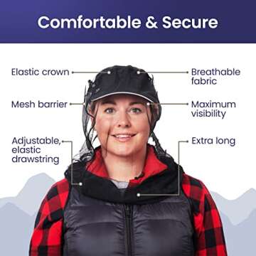 EVEN NATURALS Premium Mosquito Head Net - Ultra-Fine Bug Net for Maximum Head Protection – Lightweight, Breathable Insect Shield for Camping, Hiking and Outdoor Adventures - 25x26x39 Inches