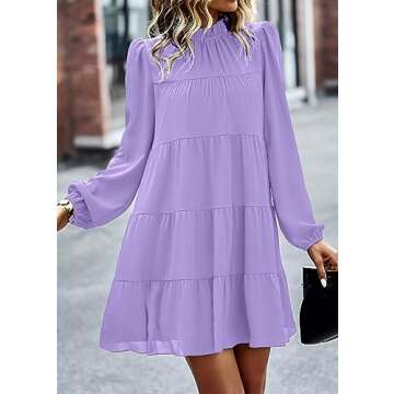 KIRUNDO Spring Dresses for Women 2025 Summer Long Sleeve Ruffle Mock Neck Tiered Mini Babydoll Casua...