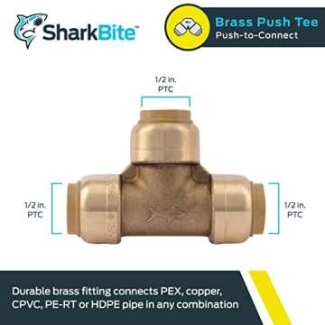 SharkBite 1/2 Inch Tee Brass Plumbing Fitting - Versatile & Easy Install