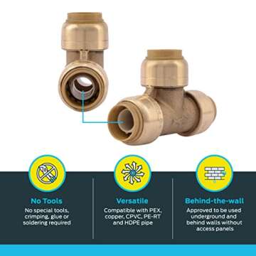 SharkBite 1/2 Inch Push to Connect Brass Tee Fitting