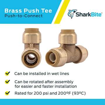SharkBite 1/2 Inch Push to Connect Brass Tee Fitting