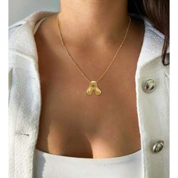 Bheop Gold Bubble Letter Necklace for Women Dainty 14K Gold Plated Balloon Initial Necklaces for Wom...