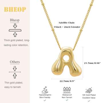 Bheop Gold Bubble Letter Necklace for Women Dainty 14K Gold Plated Balloon Initial Necklaces for Women Trendy Cute Chunky Charm Name Pendant A Necklace Fashion Jewelry Gifts