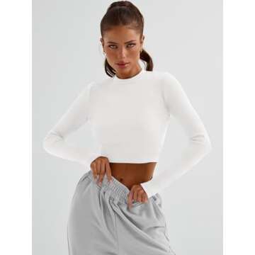 Trendy Queen Womens Long Sleeve Crop Tops Basic Ribbed Slim Fitted Shirts Casual Fall Fashion Y2k Teen Girl Clothes White S