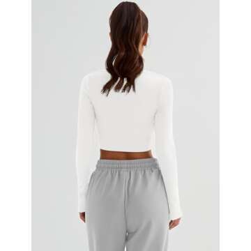 Trendy Queen Womens Long Sleeve Crop Tops Basic Ribbed Slim Fitted Shirts Casual Fall Fashion Y2k Teen Girl Clothes White S