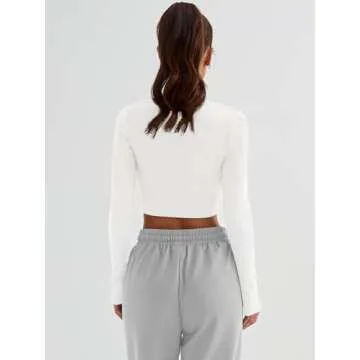 Trendy Queen Womens Long Sleeve Crop Tops Basic Ribbed Slim Fitted Shirts Casual Fall Fashion Y2k Teen Girl Clothes White S