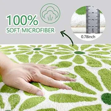 SHIYUE Green Bathroom Rugs Bath Mat, Microfiber Fluffy Soft Floor Mats for Bathroom, Non-Slip and Waterproof Back Soft Bathmat, for Indoor Shower Bathtub Decoration (Cute Floral 18x26in)