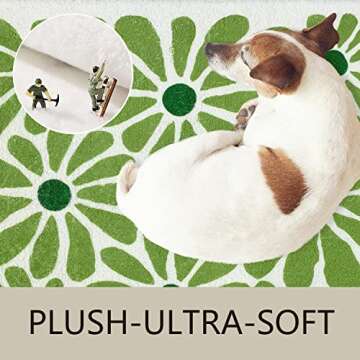 SHIYUE Green Bathroom Rugs Bath Mat, Microfiber Fluffy Soft Floor Mats for Bathroom, Non-Slip and Waterproof Back Soft Bathmat, for Indoor Shower Bathtub Decoration (Cute Floral 18x26in)