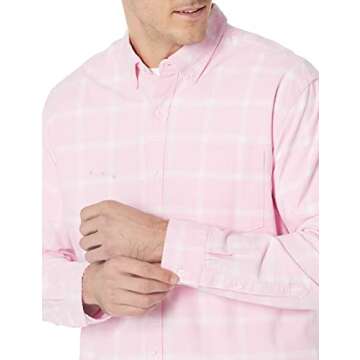 Amazon Essentials Men's Regular-Fit Long-Sleeve Pocket Oxford Shirt, Pink White Windowpane, Large
