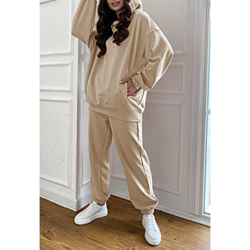 Linsery Hooded Loose Workout Set for Women in Khaki