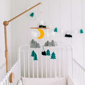 Sorrel + Fern Baby Crib Mobile (Starry Woodland Night w/Garland, Mint) - Nursery Decoration Crib Mob...