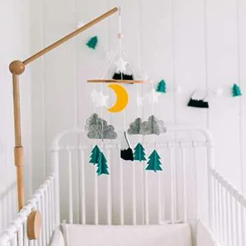 Sorrel + Fern Baby Crib Mobile (Starry Woodland Night w/Garland, Mint) - Nursery Decoration Crib Mob...