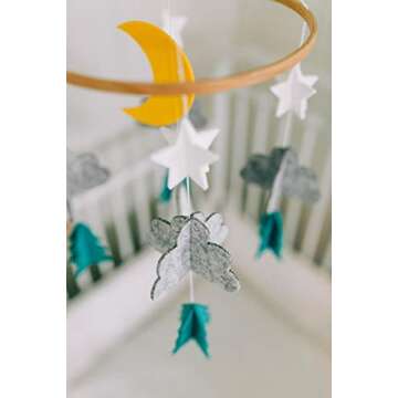 Sorrel + Fern Baby Crib Mobile (Starry Woodland Night w/Garland, Mint) - Nursery Decoration Crib Mobile and Baby Shower for Boys & Girls