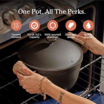 Our Place Perfect Pot - 5.5 Qt. Nonstick Ceramic Sauce Pan with Lid | Versatile Cookware for Stoveto...