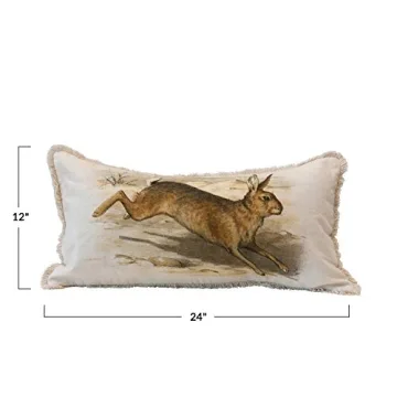 Creative Co-Op Cotton Vintage Rabbit Fringe Pillow