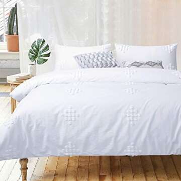 YINFUNG Textured Duvet Cover Tufted 100% Cotton Clipped Dot White Boho King Shabby Chic Pom Jacquard...