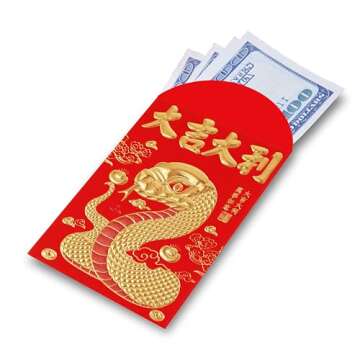 ELLZK Chinese Red Envelopes Lucky Money Envelopes 2025 Chinese New Year Snake Year Envelope Small (6 Patterns 36 Pcs) Gold Foil