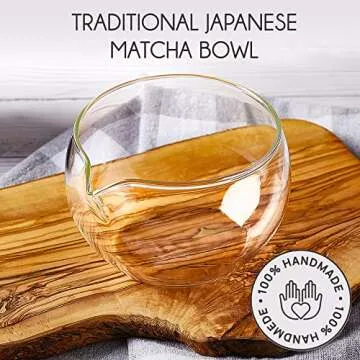 Crystalia Matcha Bowl with Pouring Spout, Handmade, Thick & Heat-Resistant Clear Matcha Glass, Japanese Style Mixing Bowl for Green Tea, Small Ceremonial Matcha Cup, 20 Ounce