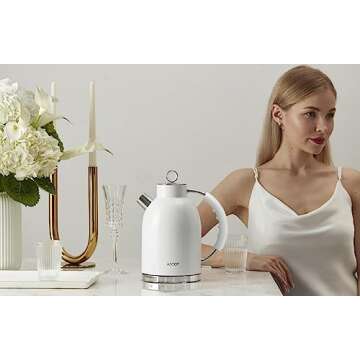 ASCOT Electric Kettle, Stainless Steel Electric Tea Kettle Gifts for Men/Women/Family 1.5L 1500W Retro Tea Heater & Hot Water Boiler, Auto Shut-Off and Boil-Dry Protection (White)