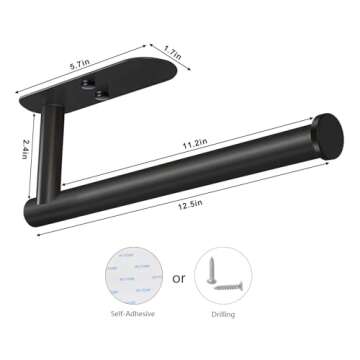 VAEHOLD Adhesive Paper Towel Holder Under Cabinet Wall Mount for Kitchen Paper Towel, Black Paper Towel Roll Holder Stick to Wall, SUS304 Stainless Steel（Black）