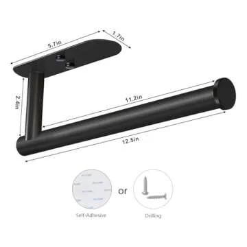 VAEHOLD Adhesive Paper Towel Holder Under Cabinet Wall Mount for Kitchen Paper Towel, Black Paper Towel Roll Holder Stick to Wall, SUS304 Stainless Steel（Black）