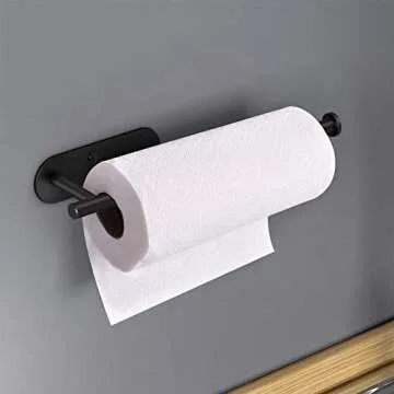 VAEHOLD Adhesive Paper Towel Holder Under Cabinet Wall Mount for Kitchen Paper Towel, Black Paper Towel Roll Holder Stick to Wall, SUS304 Stainless Steel（Black）