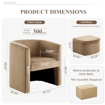 COLAMY Velvet Barrel Accent Chair with Storage Ottoman