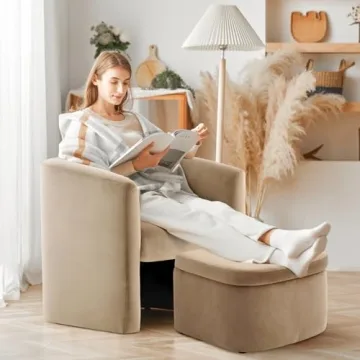 COLAMY Velvet Barrel Accent Chair with Storage Ottoman