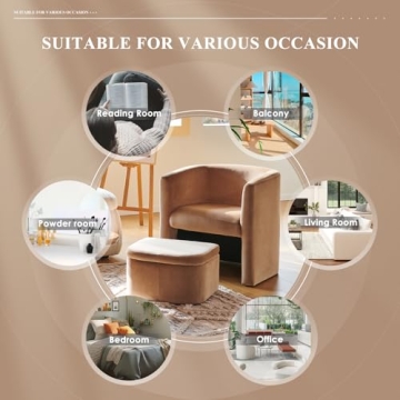 COLAMY Velvet Barrel Accent Chair with Storage Ottoman