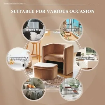 COLAMY Velvet Barrel Accent Chair with Storage Ottoman