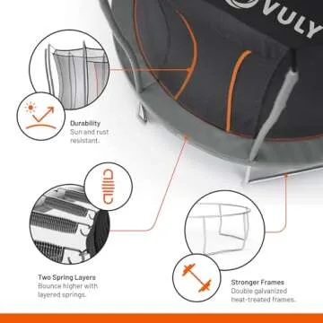 VULY Ultra Trampoline 12 FT Spring Trampoline with Enclosure - Recreational Trampolines with AntiRus...
