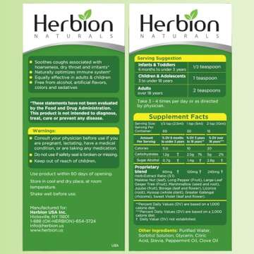 Herbion Naturals Sugar Free Cough Syrup with Stevia, 5 FL Oz - Relieve Cough and Soothes Sore Throat...