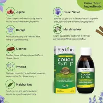 Herbion Naturals Sugar Free Cough Syrup with Stevia, 5 FL Oz - Relieve Cough and Soothes Sore Throat, Optimizes Immune –for Bronchial & Lung Function