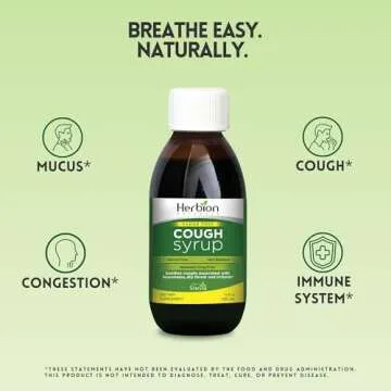 Herbion Naturals Sugar Free Cough Syrup with Stevia, 5 FL Oz - Relieve Cough and Soothes Sore Throat, Optimizes Immune –for Bronchial & Lung Function