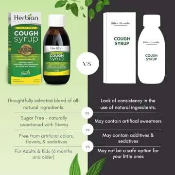 Herbion Naturals Sugar Free Cough Syrup with Stevia, 5 FL Oz - Relieve Cough and Soothes Sore Throat, Optimizes Immune –for Bronchial & Lung Function