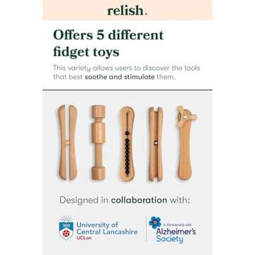 Relish - Adult Fidget Toys, Fidget Widget Wooden Toy Set – Alzheimer’s & Dementia Sensory Products, Activities for Elderly/Seniors