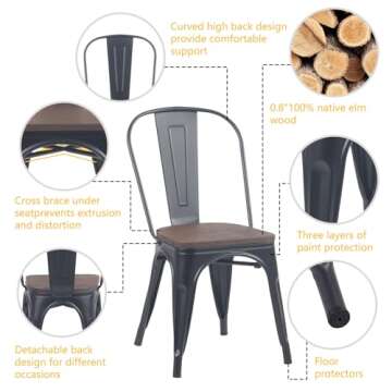 Stylish YOUNIKE Metal Dining Chairs Set of 4 in Black