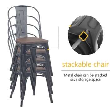 Stylish YOUNIKE Metal Dining Chairs Set of 4 in Black