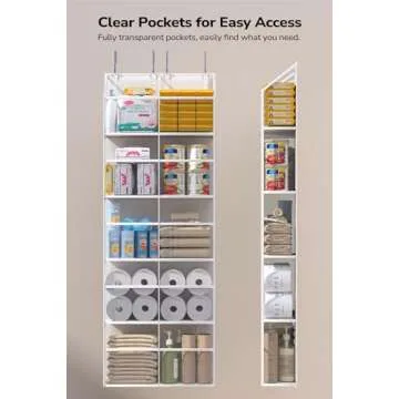 ALLTIDYUP Clear Over The Door Organizer 5 Shelf, Door Hanging Organizer with 10 Large Capacity Pockets, Behind The Door Storage for Pantry Dorm Room Bedroom Closet Nursery and Sundries, White