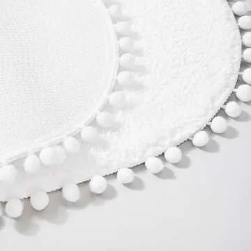 YIRDDEO Bath Mat White Rug with Pom Oval Bathroom Rugs for Bedroom Non Slip Cute Boho Absorbent Mats Soft Plush Washable Rug (20 x 30 inches)