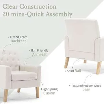 LUE BONA Stylish Linen Accent Chairs Set of 2
