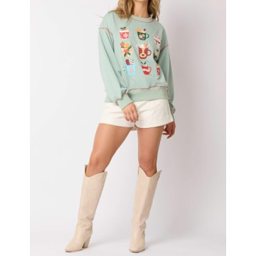 Yiulangde Sequin Nutcracker Sweatshirt Ugly Christmas Sparkly Santa Sweater for Women Y2k Holiday Long Sleeve Pullover Shirts Turquoise