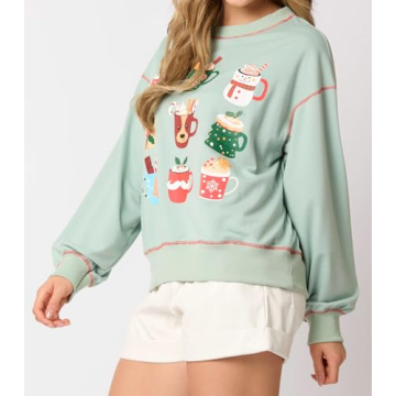 Yiulangde Sequin Nutcracker Sweatshirt Ugly Christmas Sparkly Santa Sweater for Women Y2k Holiday Long Sleeve Pullover Shirts Turquoise