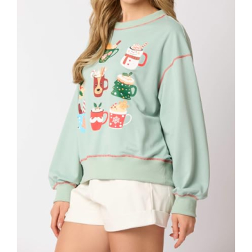 Yiulangde Sequin Nutcracker Sweatshirt Ugly Christmas Sparkly Santa Sweater for Women Y2k Holiday Long Sleeve Pullover Shirts Turquoise